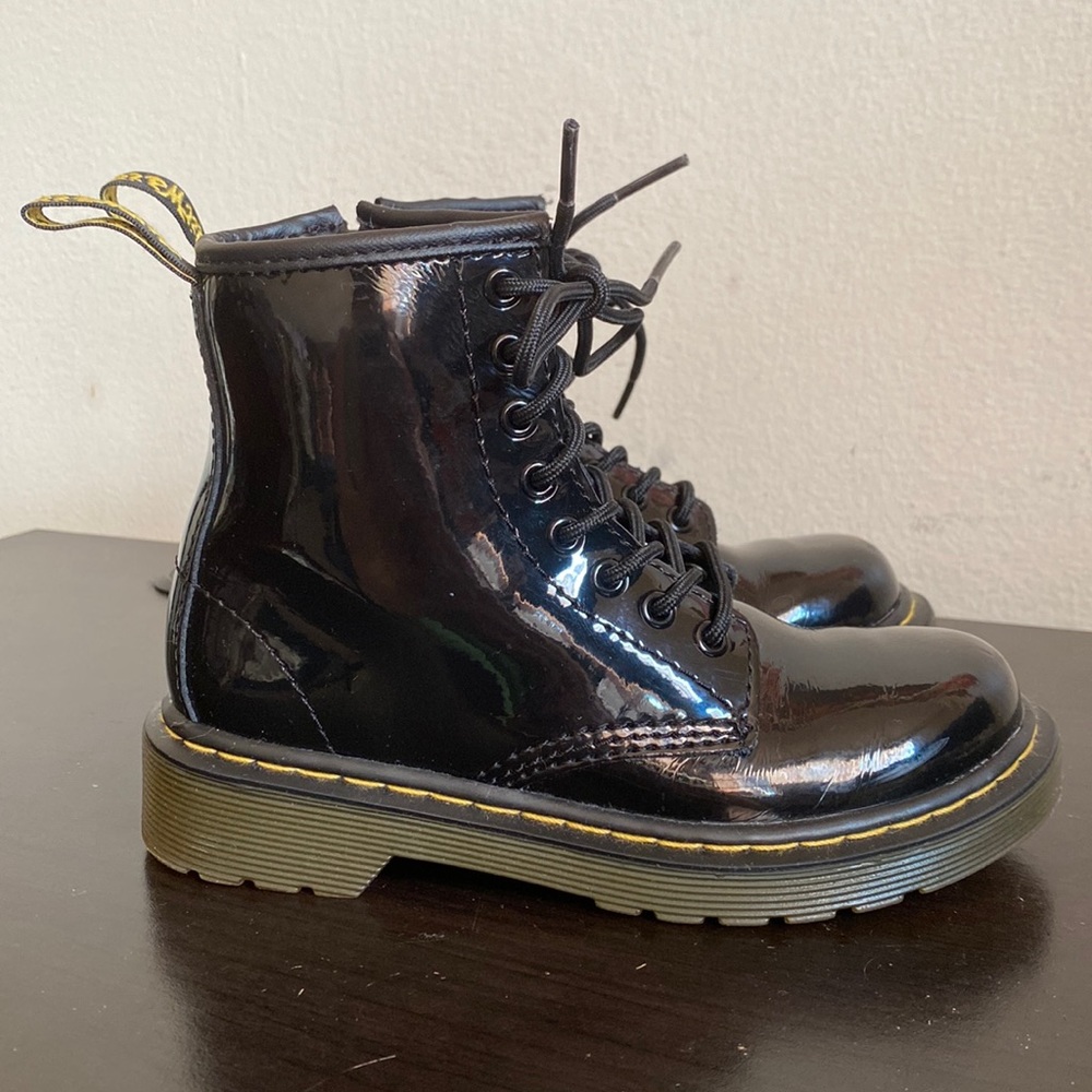 Dr.Martens Delaney Black Patent Leather Girls Ankle Boots Size 12 Size Zip Lace
